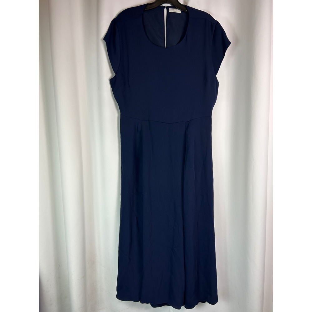 Babaton Navy Blue Solid Cap Sleeve Cutout Back Maxi Dress Minimalist Chic 16